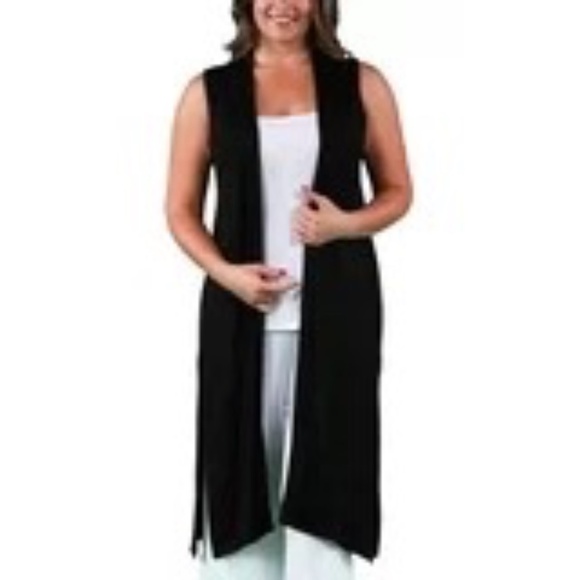 24/7 TAN open sleeveless cardigan split sides black size 1x - Picture 6 of 6